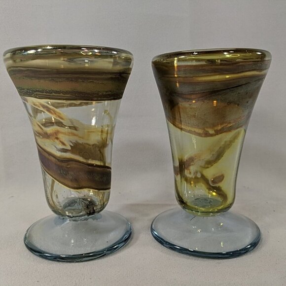 David Paterson 1995 2 Set Art Glass Pedestal Wine Goblets Blown Vintage Canadian - Picture 1 of 13